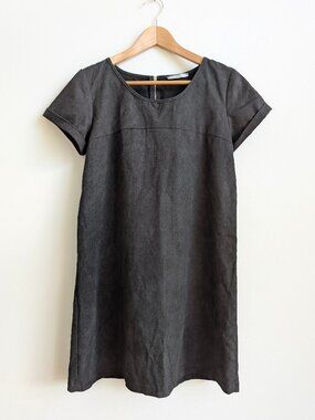 Etam Made in France Black Vegan Suede T Shirt Shift Mini Dress approx Me…